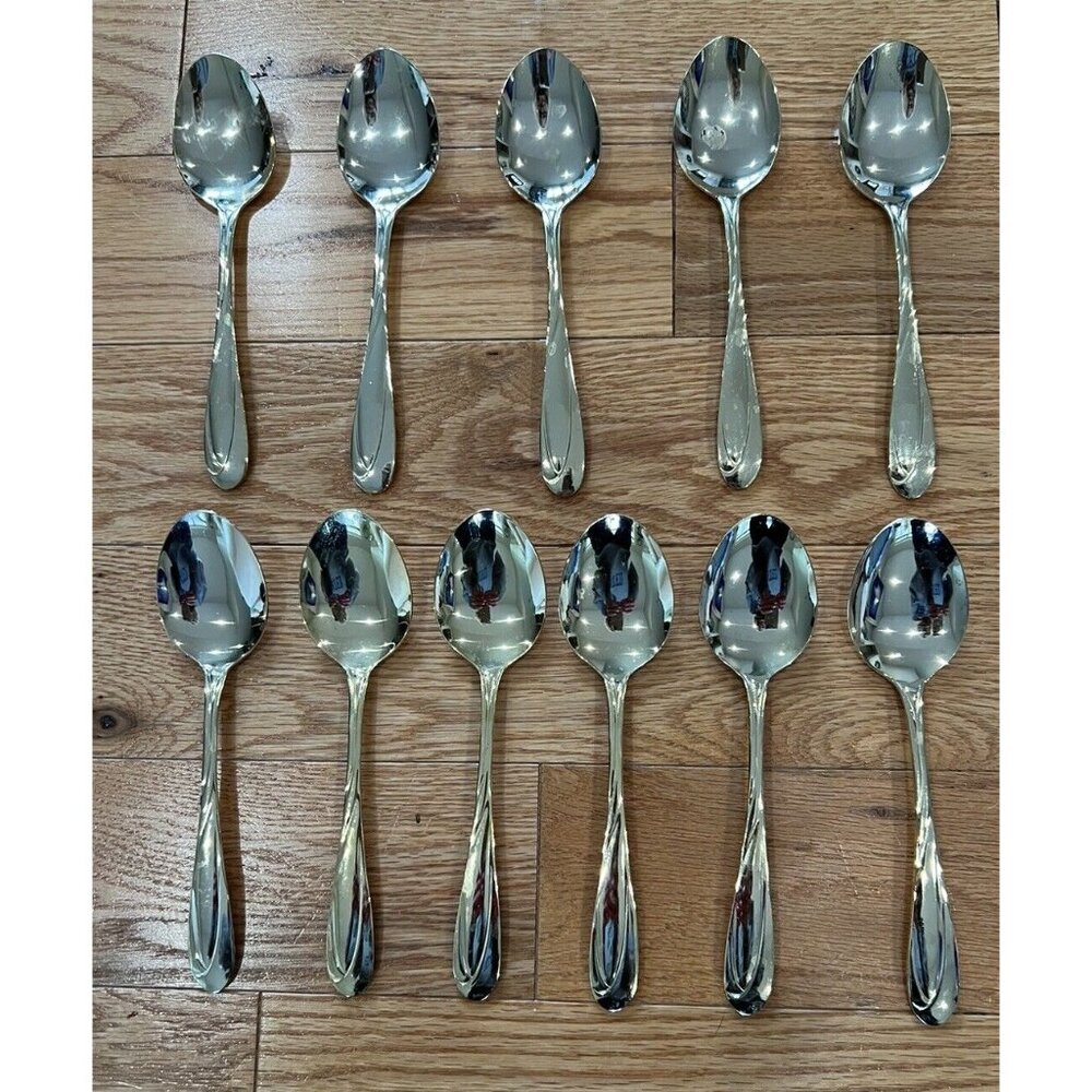 Set Of 12 Farberware 12 Large/Soup Spoons Gold Electroplated